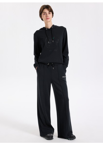 D5WL-EA3585 Siyah Relaxed Düz Kadın Eşofman Altı