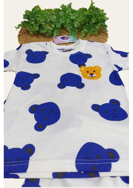 Ayıcıklı Nakışlı Çocuk Erkek/kız 2'li Alt Üst Takım Unısex Yazlık Ince Kısa Kollu modelleri