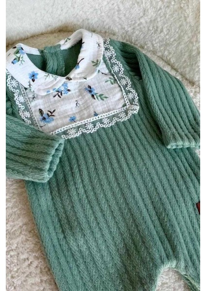 Kız Bebek Patikli Desenli Triko Tulum Alttan Çıtçıtlı Çiçek Müslin Önlü Nakışlı Yenidoğan 0-12AYLIK fiyatları