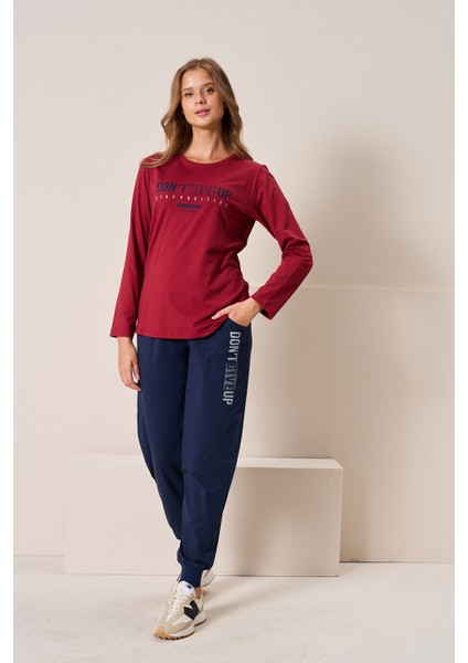 Kadın Penye Süprem Bisiklet Yaka Pijama Takım | Bordo 3198 modelleri