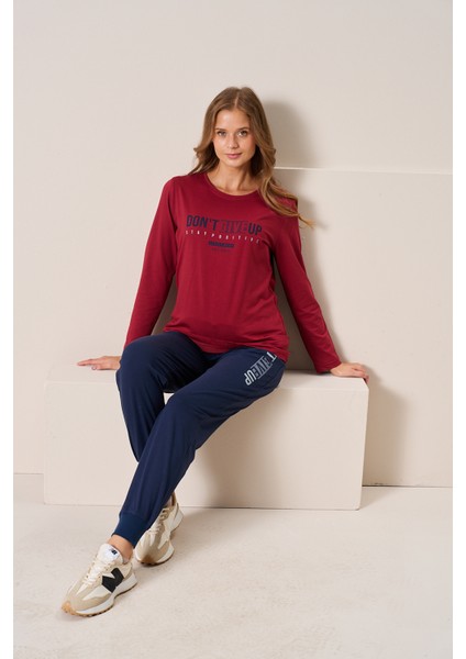 Kadın Penye Süprem Bisiklet Yaka Pijama Takım | Bordo 3198 fırsatları