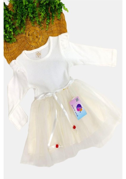Kız Çocuk Tül Pamuklu Uzun Kol Özel Gün Doğum Günü Günlük Prenses Elbise