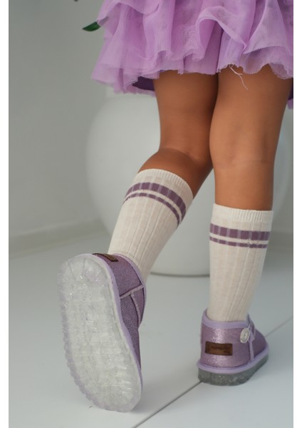 Aurora Kız Çocuk Bebek Simli Kışlık Taba Günlük Bot - Ortopedik Kaymaz Taban Sıcak Tutan Rahat Bot