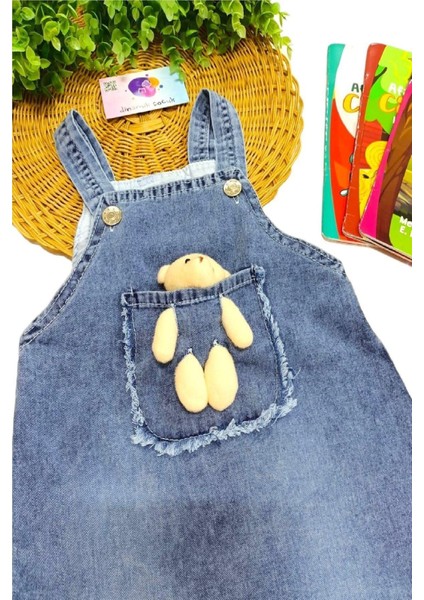 Ayıcıklı Denim Kot Jile Elbise Salopet