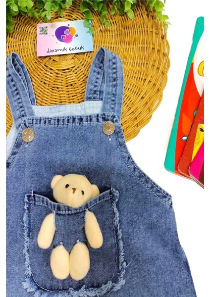 Ayıcıklı Denim Kot Jile Elbise Salopet