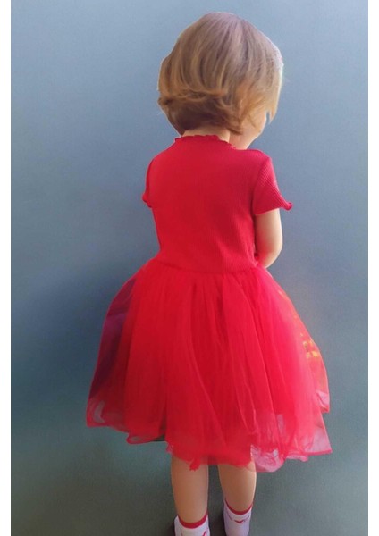 Kız Çocuk Kirazlı Kısa Kollu Tütülü Astarlı Elbise Özel Gün Doğum Günü Prenses indirimleri
