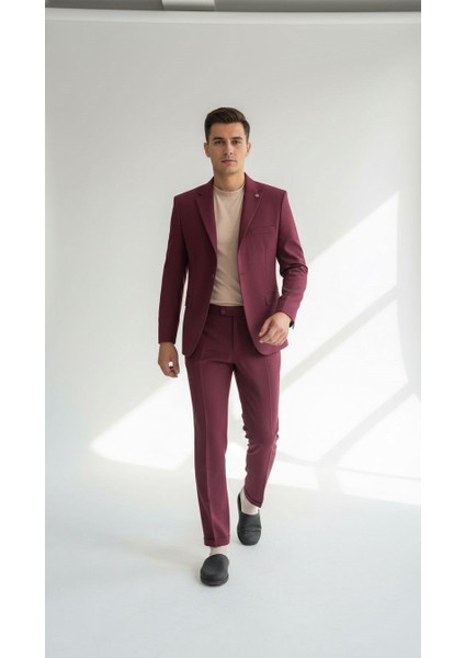 Erkek Tek Düğme Slim Fit Takım Elbise - Şık Ofis ve Davet Kombini