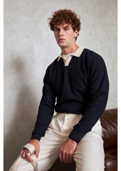 Erkek Polo Yaka Nopeli Oversize Triko Kazak fiyatları