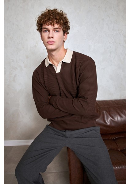 Erkek Polo Yaka Nopeli Oversize Triko Kazak fiyatları