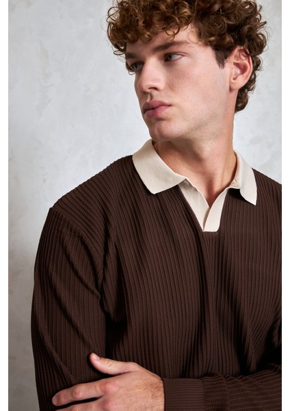 Erkek Polo Yaka Nopeli Oversize Triko Kazak modelleri