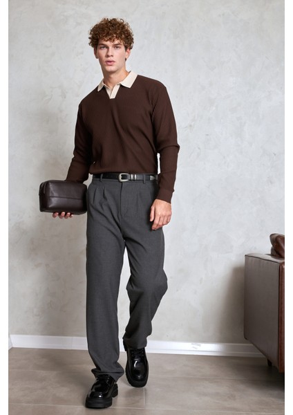 Erkek Polo Yaka Nopeli Oversize Triko Kazak fırsatları