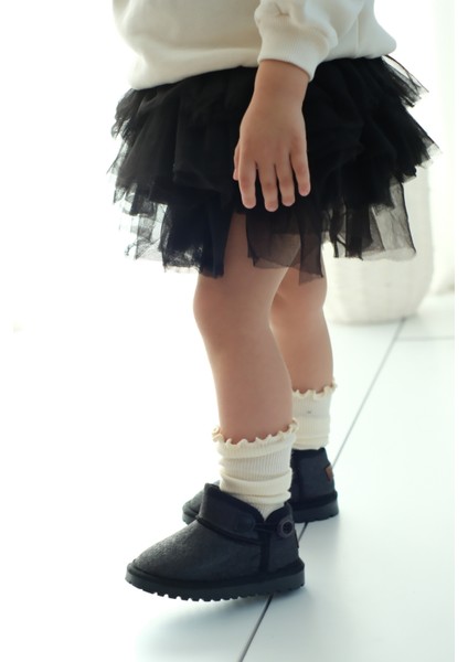 Aurora Kız Çocuk Bebek Simli Kışlık Taba Günlük Bot - Ortopedik Kaymaz Taban Sıcak Tutan Rahat Bot