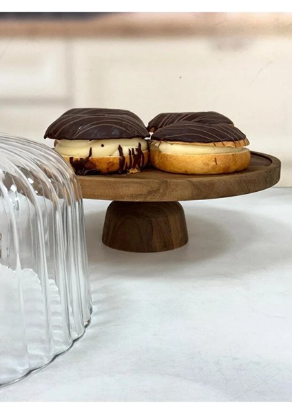 Miena 25X31 cm Ayaklı Akasya Cam Kek Fanus – Şık Sunum ve Taze Saklama 230125-2 fırsatları