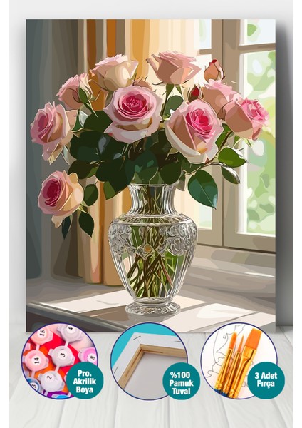 Pembe Güller Sayılarla Boyama Seti