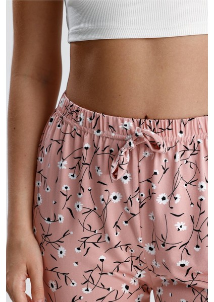 Kadın Çiçek Desenli Uzun Pijama Pantolon | Pembe modelleri