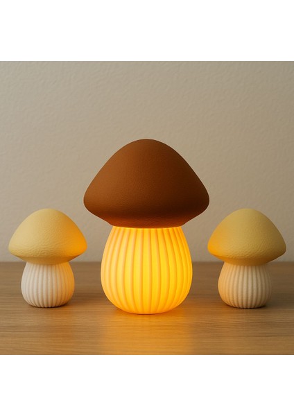 Dekoratif Işıklı Mantar Biblo Seti , Tealight LED Mumlu