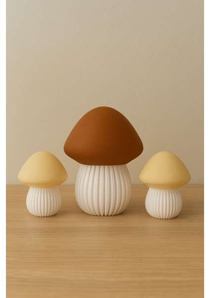 Dekoratif Işıklı Mantar Biblo Seti , Tealight LED Mumlu modelleri