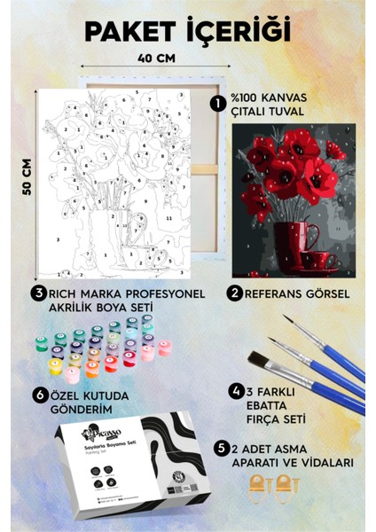 Kırmızı Gelincikler Sayılarla Boyama Seti fiyatları