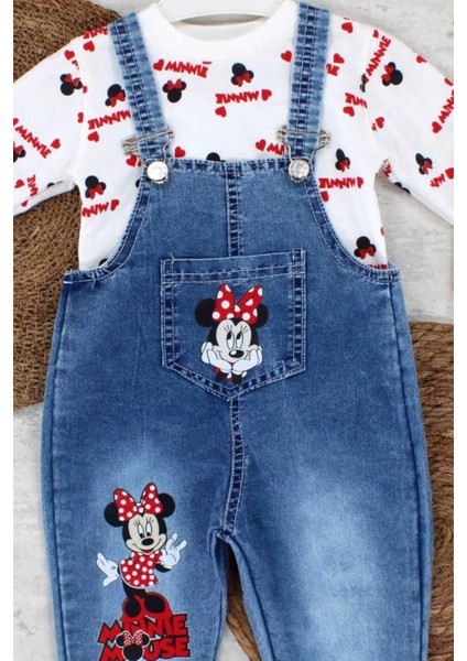 1-4yaş Kız Çocuk Minnie Mouse Badili Baskılı Kot Salopet Tulum Ayarlanabilir Askılı fiyatları