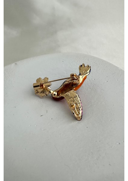 Beyaz Çiçek Detay Rengarenk Kuş Broş (3cm) modelleri