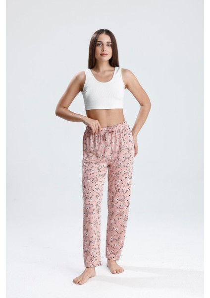 Kadın Çiçek Desenli Uzun Pijama Pantolon | Pembe