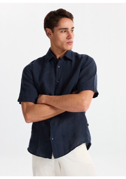 Regular Fit Gömlek Yaka Lacivert Erkek Gömlek Rash modelleri