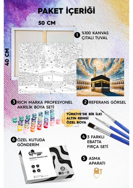 Altın Varaklı Kabe Sayılarla Boyama Seti fiyatları