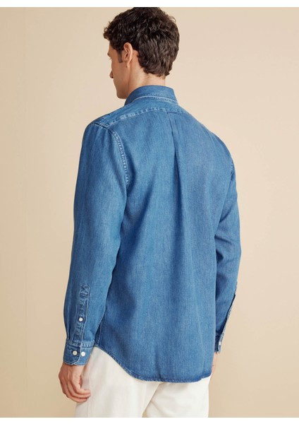 Regular Fit Düğmeli Yaka Lacivert Erkek Gömlek BBFW25MSH015 indirimleri