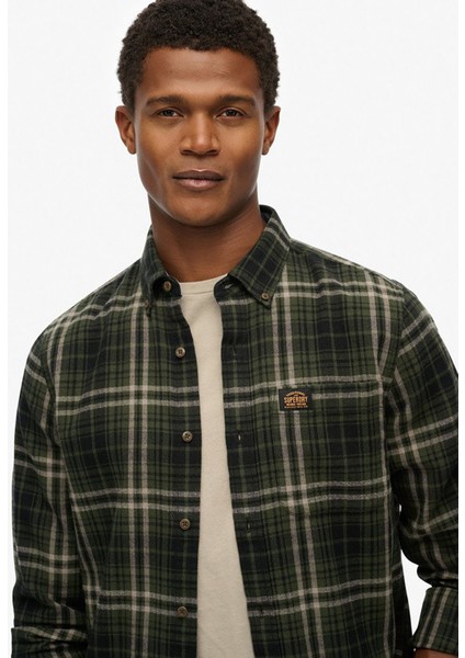 Regular Fit Haki Kareli Erkek Gömlek M4011047A-H7J fırsatları