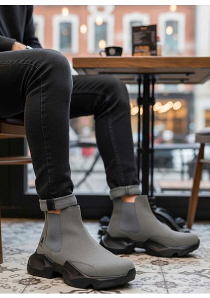 BA0444 Bağcıksız Rahat Yüksek Taban Füme Erkek Spor Yarım Bilek Bot modelleri