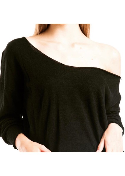 Siyah Geniş Yaka Merserize Dokulu Triko Bluz fiyatları