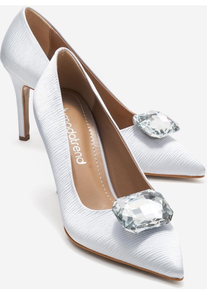 Elmas Taşlı Kadın Stiletto Ayakkabı Gümüş