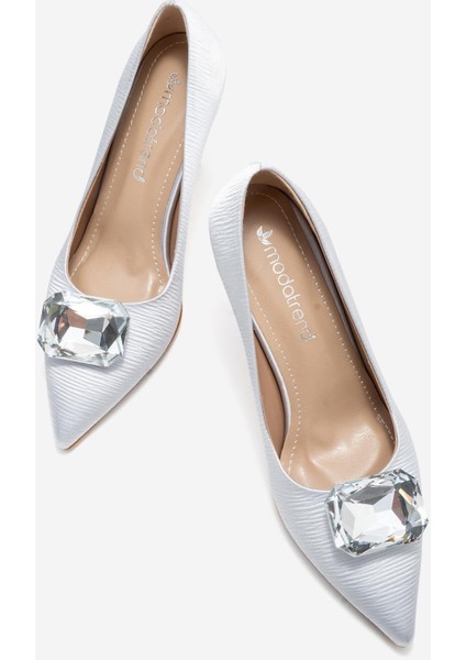 Elmas Taşlı Kadın Stiletto Ayakkabı Gümüş indirimleri