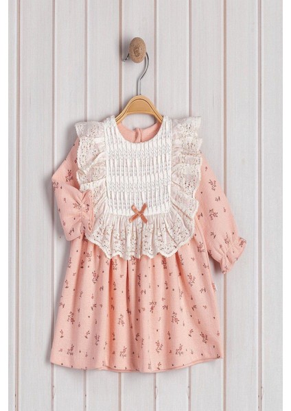 Kız Bebek Dantel Yaka Detaylı Vintage Çiçek Desenli Elbise Mevsimlik Şık Model 3-6-9-12-18-24AY fiyatları