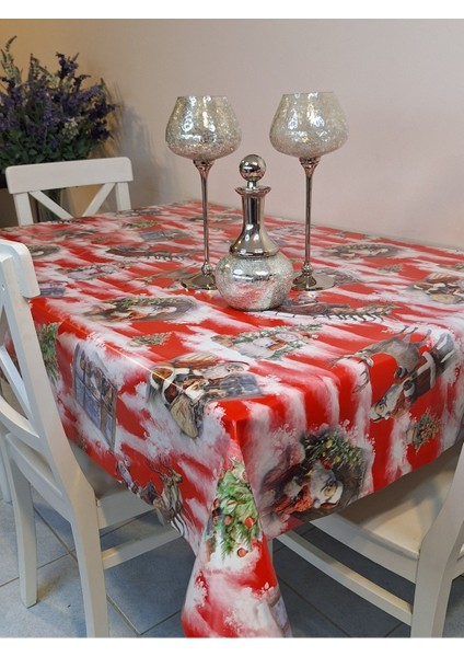 Yeni Yıl Desenli Elyaflı Pvc Masa Örtüsü – Silinebilir ve Su Geçirmez Muşamba