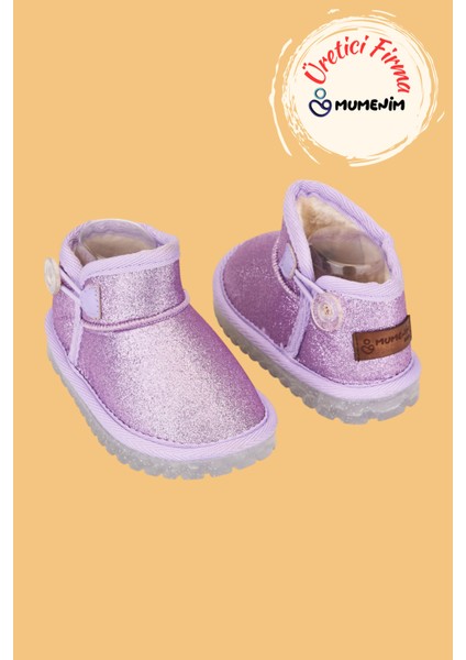 Aurora Kız Çocuk Bebek Simli Kışlık Taba Günlük Bot - Ortopedik Kaymaz Taban Sıcak Tutan Rahat Bot