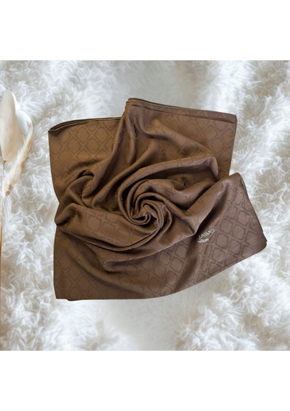 Geometrik Desenli Jakarlı Koyu Kahve Şal