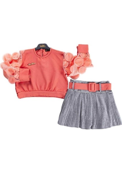 Somon Kol Detaylı ve Etekli Ikili Takım Kız Çocuk ( Kemerli)