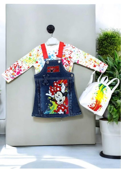 Minnie Desenli Kot Jile Badili Çantalı 3lü Takım 1-5 Yaş Kız Çocuk Ayarlanabilir Askılı Uzun Kollu fırsatları