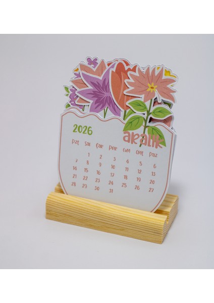 2026 Renkli Minimal Çiçek Tasarım Takvim, Ahşap Standlı Masaüstü Takvim, 9X11 cm modelleri