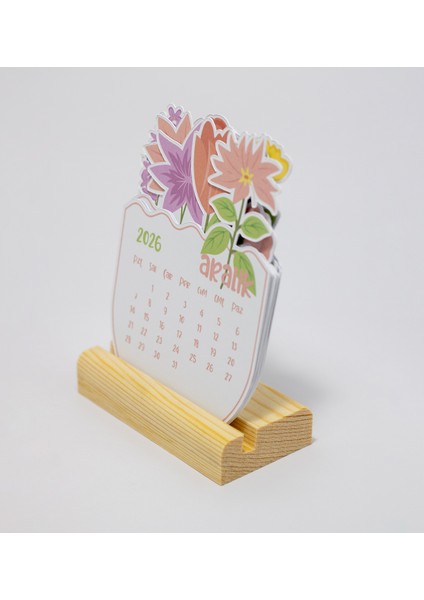 2026 Renkli Minimal Çiçek Tasarım Takvim, Ahşap Standlı Masaüstü Takvim, 9X11 cm indirimleri