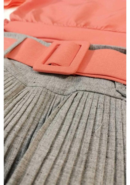 Somon Kol Detaylı ve Etekli Ikili Takım Kız Çocuk ( Kemerli) fiyatları