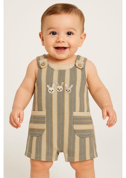 Bebek/çocuk Tavşan Nakışlı Ham Keten Kumaş Tulum Yazlık Kolsuz 0-3-6-9-12AYLIK
