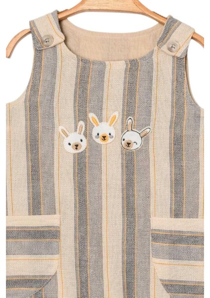 Bebek/çocuk Tavşan Nakışlı Ham Keten Kumaş Tulum Yazlık Kolsuz 0-3-6-9-12AYLIK fırsatları