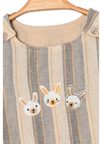 Bebek/çocuk Tavşan Nakışlı Ham Keten Kumaş Tulum Yazlık Kolsuz 0-3-6-9-12AYLIK indirimleri