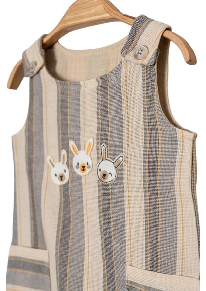 Bebek/çocuk Tavşan Nakışlı Ham Keten Kumaş Tulum Yazlık Kolsuz 0-3-6-9-12AYLIK