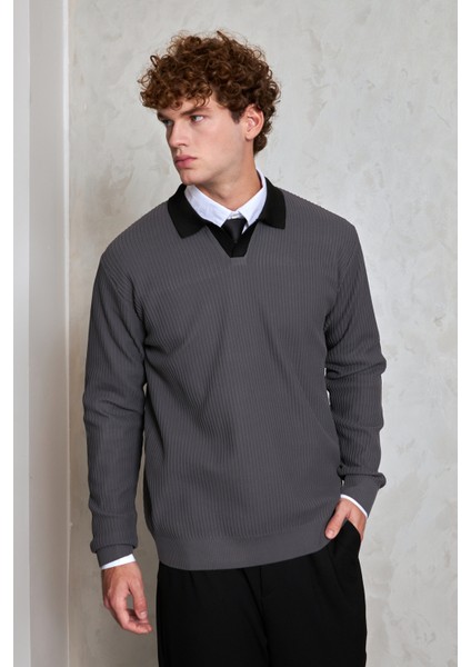 Erkek Polo Yaka Nopeli Oversize Triko Kazak fiyatları