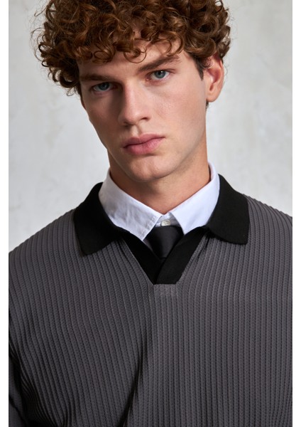 Erkek Polo Yaka Nopeli Oversize Triko Kazak fırsatları