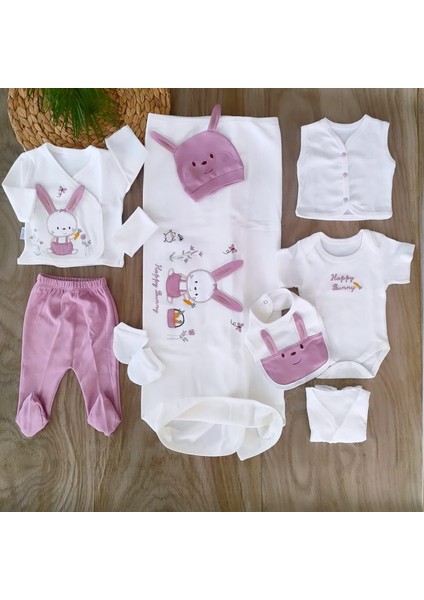 Kız Bebek %100 Pamuklu Pembe 10 Parça Hastane Çıkışı Zıbın Takımı Yenidoğan 0-3 Ay BBK8021 modelleri