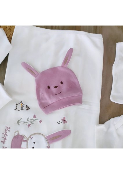 Kız Bebek %100 Pamuklu Pembe 10 Parça Hastane Çıkışı Zıbın Takımı Yenidoğan 0-3 Ay BBK8021